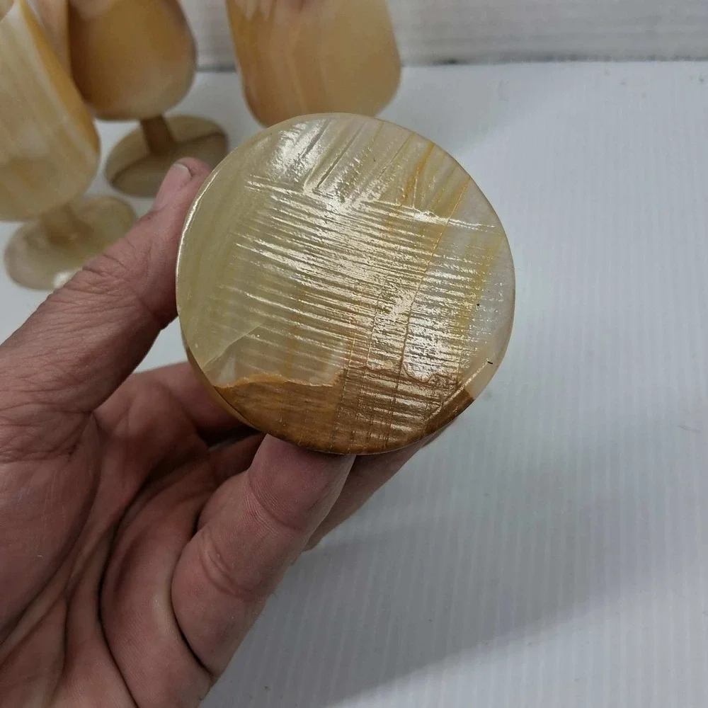 Vintage‎ Natural Banded Onyx Marble Mini Goblet Cordial Shot Glass Set of 4